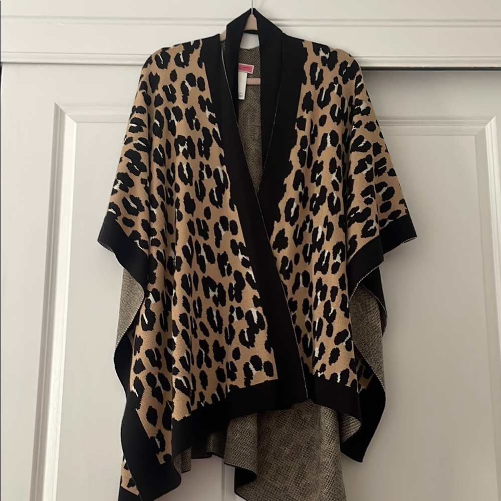 Kate Spade Black and Tan Knit Poncho with Belt